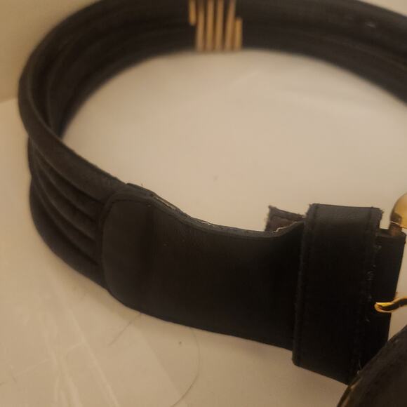 1980\'s Vintage Black Leather Belt 5 ropes 2\
